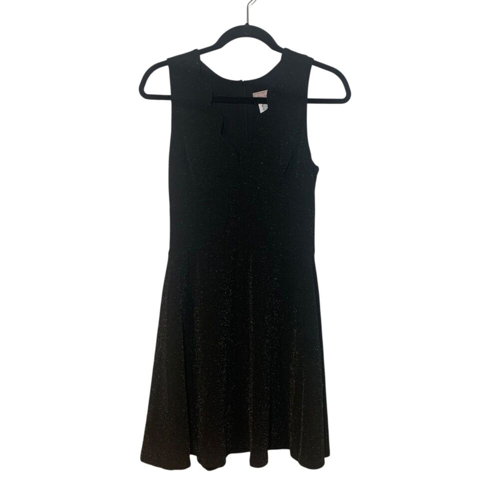 Love Ady Womens Black Silver Metallic Sparkle Scalloped V Neck Cocktail Dress M